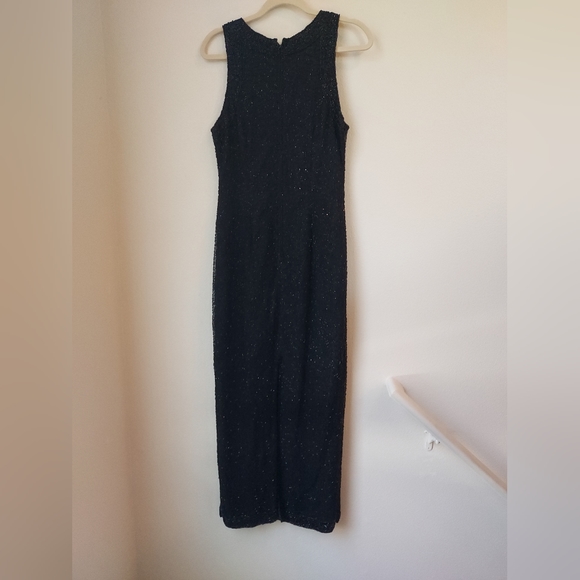 Vintage 80s Laurence Kazar Black Beaded Full Length Pencil Dress, Size M. - Picture 3 of 11